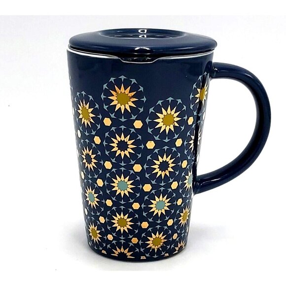 Davids Tea The Perfect Mug Including Lid and Infuser Blue Gold Yellow Starburst - Picture 3 of 9